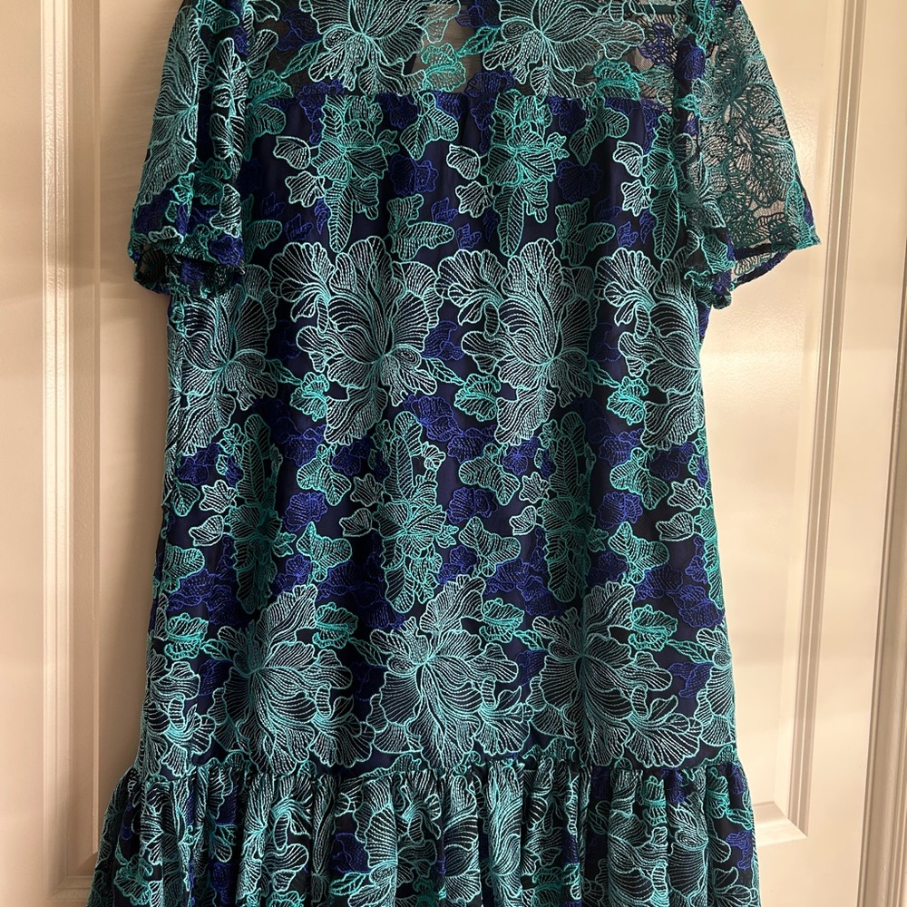 Trina Turk Blue and Green Floral Lace Dress